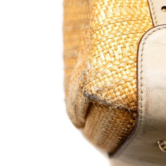Auth Gucci Pelham Raffia Shoulder Hand Bag Womens Medium Beige Leather Strap - Picture 12 of 15
